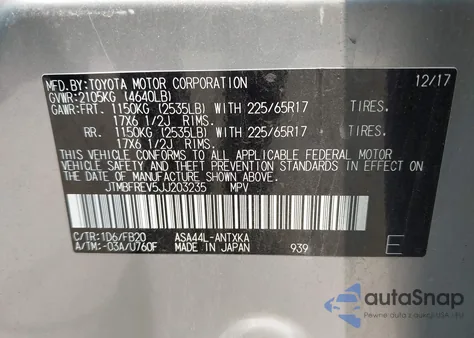 2018 Toyota Rav4 Le z USA, uszkodzony, nr VIN JTMBFREV5JJ203235